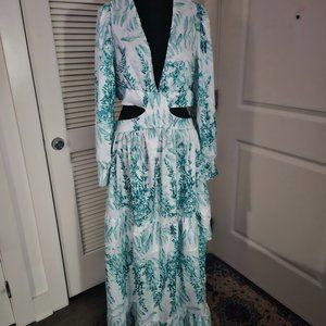 Very Sexy Peasant dress green & white size Large